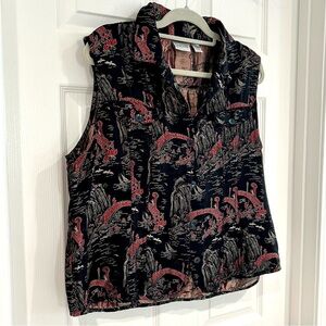 Chicos Silk Blend Asian Inspired Embroidered Vest Women Size 3 Tapestry Artsy